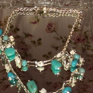 aqua white and silver necklace